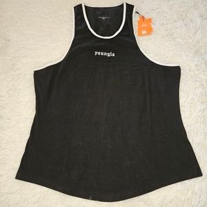 YoungLA Black Sleeveless Racerback Tank White Trim Size XXL New with tags